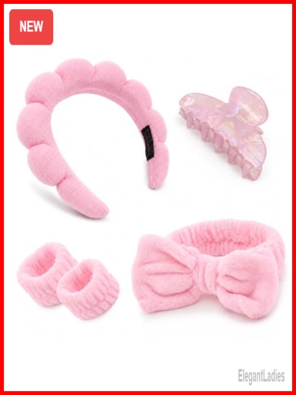 5 Piece Spa Headband Wristband Set with Acrylic Shell Hair Claw